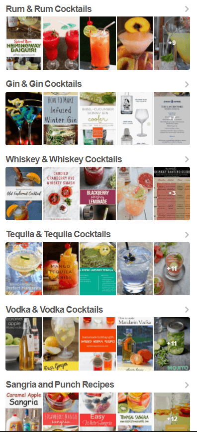 Pinterest's board sections examples