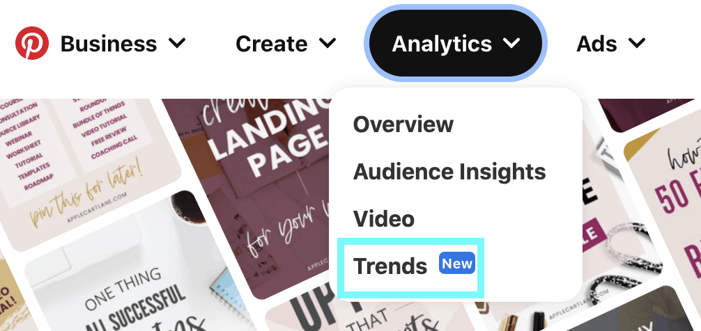 Trends in the analytics dropdown